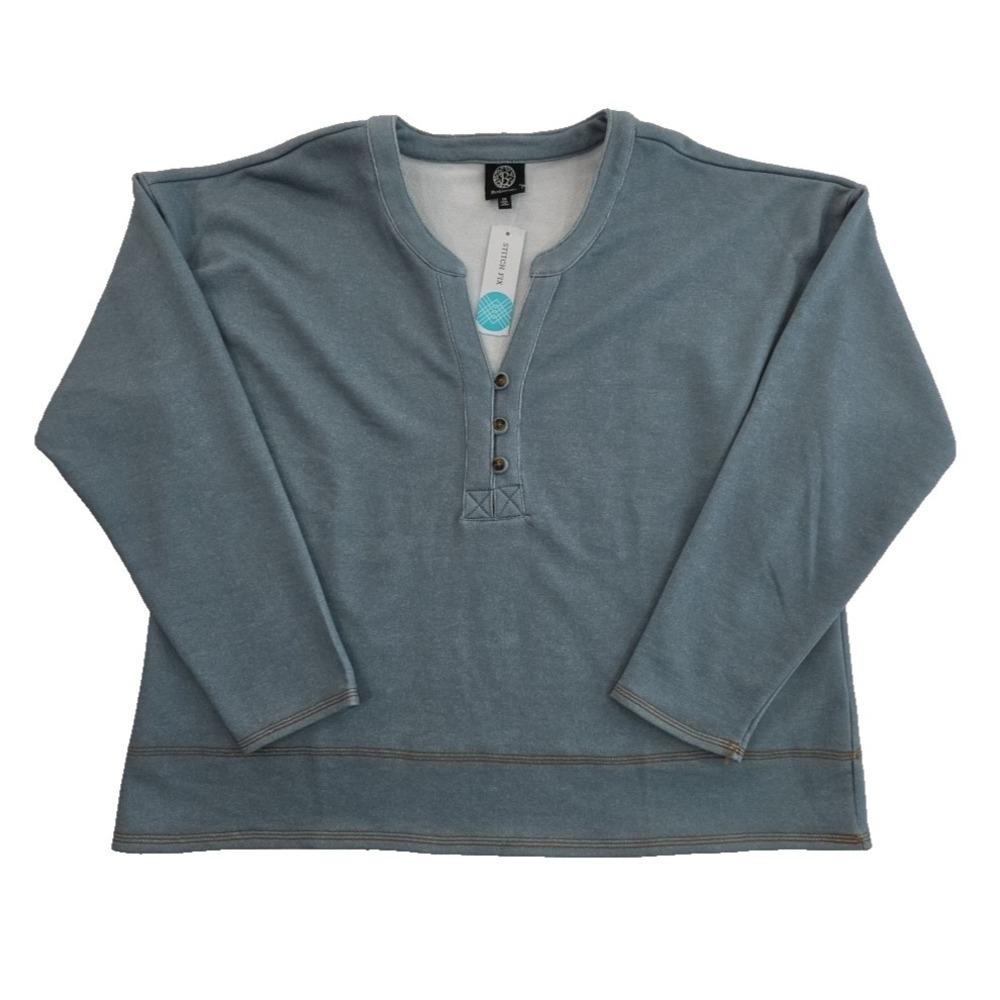 Bobeau Three Button Tunic Women's 1X‎ Light Blue NWT Coastal Grandma Core NEW